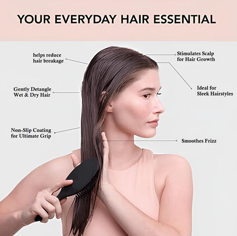 Hector Professional Hair Brush Detangling Brush - Soft Bristle Hair Brushes for Women | Straight & Curly Wet Dry Brush | Hairbrush Women for All Hair Types | Hair Detangler Brush | Travel Brush (Black, 1 Pc)
