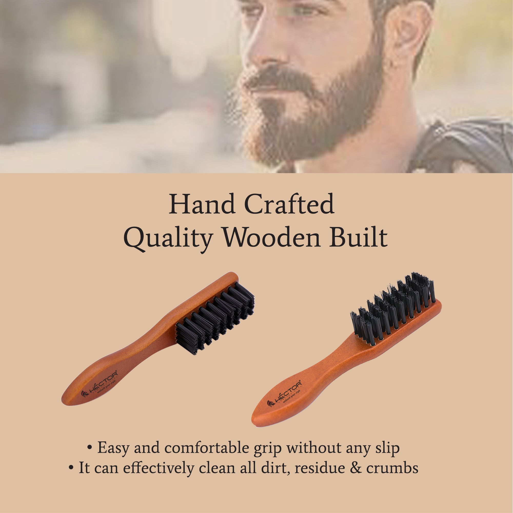 Hector Professional Wooden Beard Brush for Men, Straightens & Detangle Beard for Classy Looks | Pack of 2 Brushes