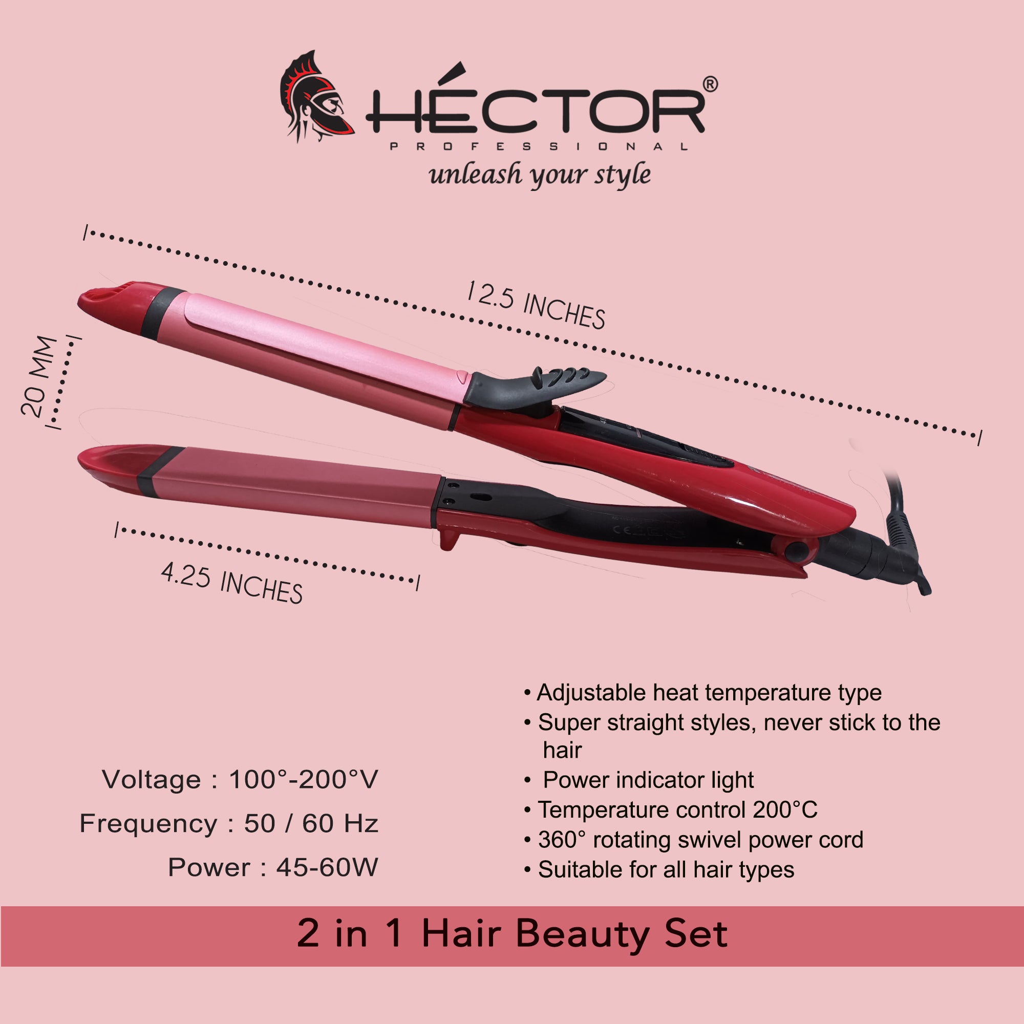 Hector Professional 2 in 1 Hair Beauty Set - Curler & Straightener
