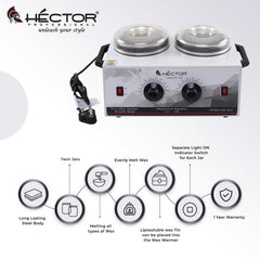 Hector Professional Wax Heater with Temprature control and double pot for Salon/Home