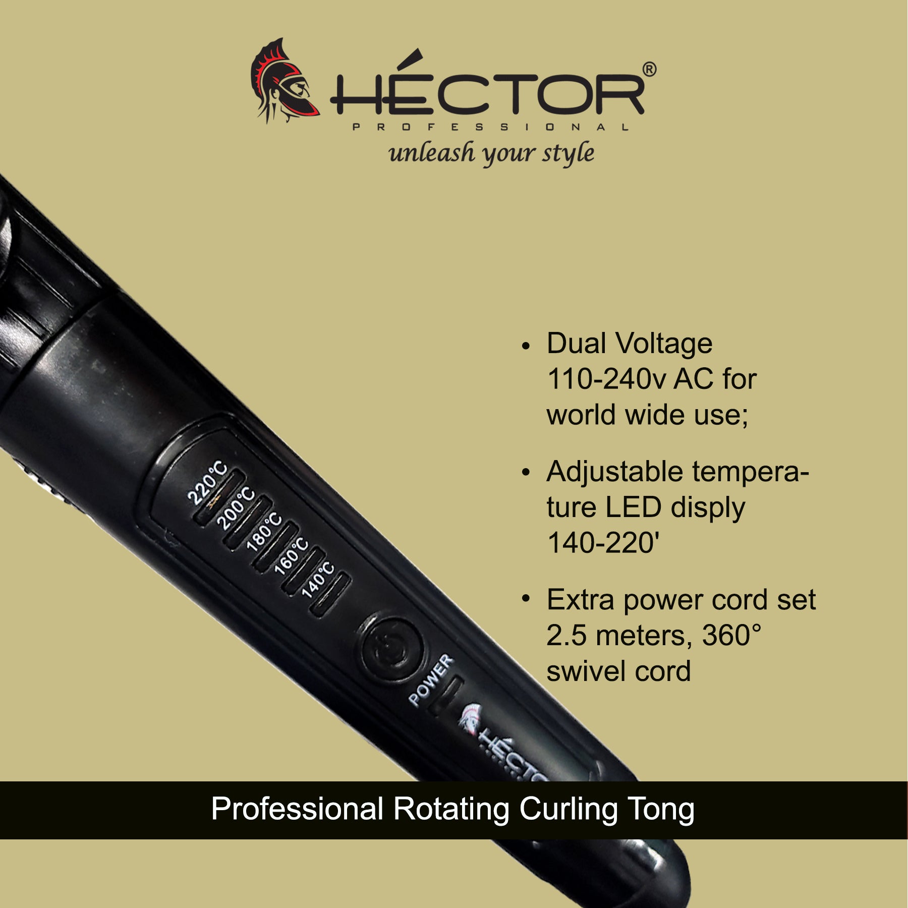 Hector Professional Rotating Hair Curler with 19MM Barrel, Rod, Titanium Coated Plates, Cool Touch Tip, Fast Heating, for Women, Long and Short Hair Curling, Styling, Black & Graceful Green