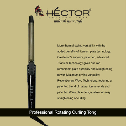 Hector Professional Rotating Hair Curler with 19MM Barrel, Rod, Titanium Coated Plates, Cool Touch Tip, Fast Heating, for Women, Long and Short Hair Curling, Styling, Black & Graceful Green