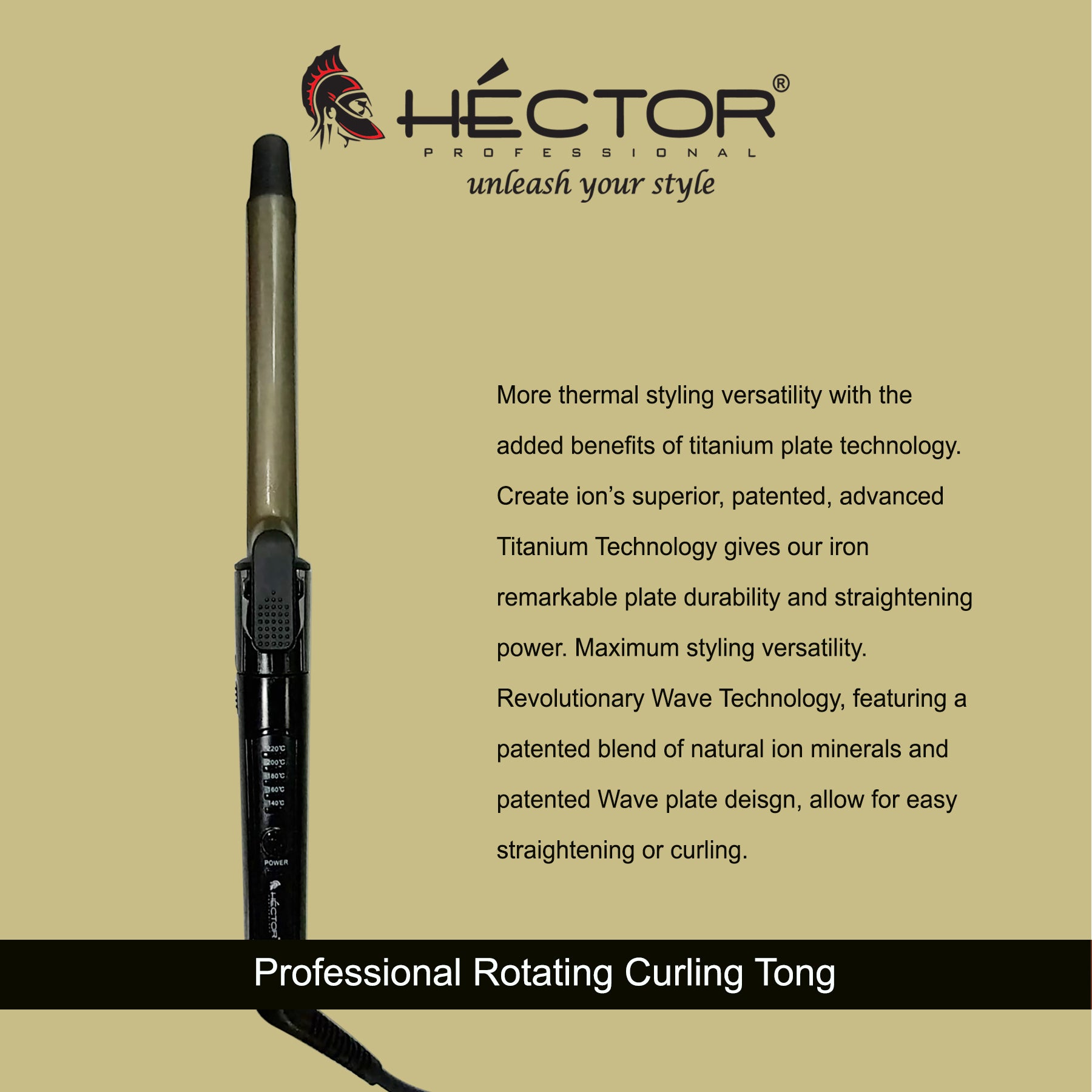 Hector Professional Rotating Hair Curler with 25MM Barrel, Rod, Titanium Coated Plates, Cool Touch Tip, Fast Heating, for Women, Long and Short Hair Curling, Styling, Black & Graceful Green