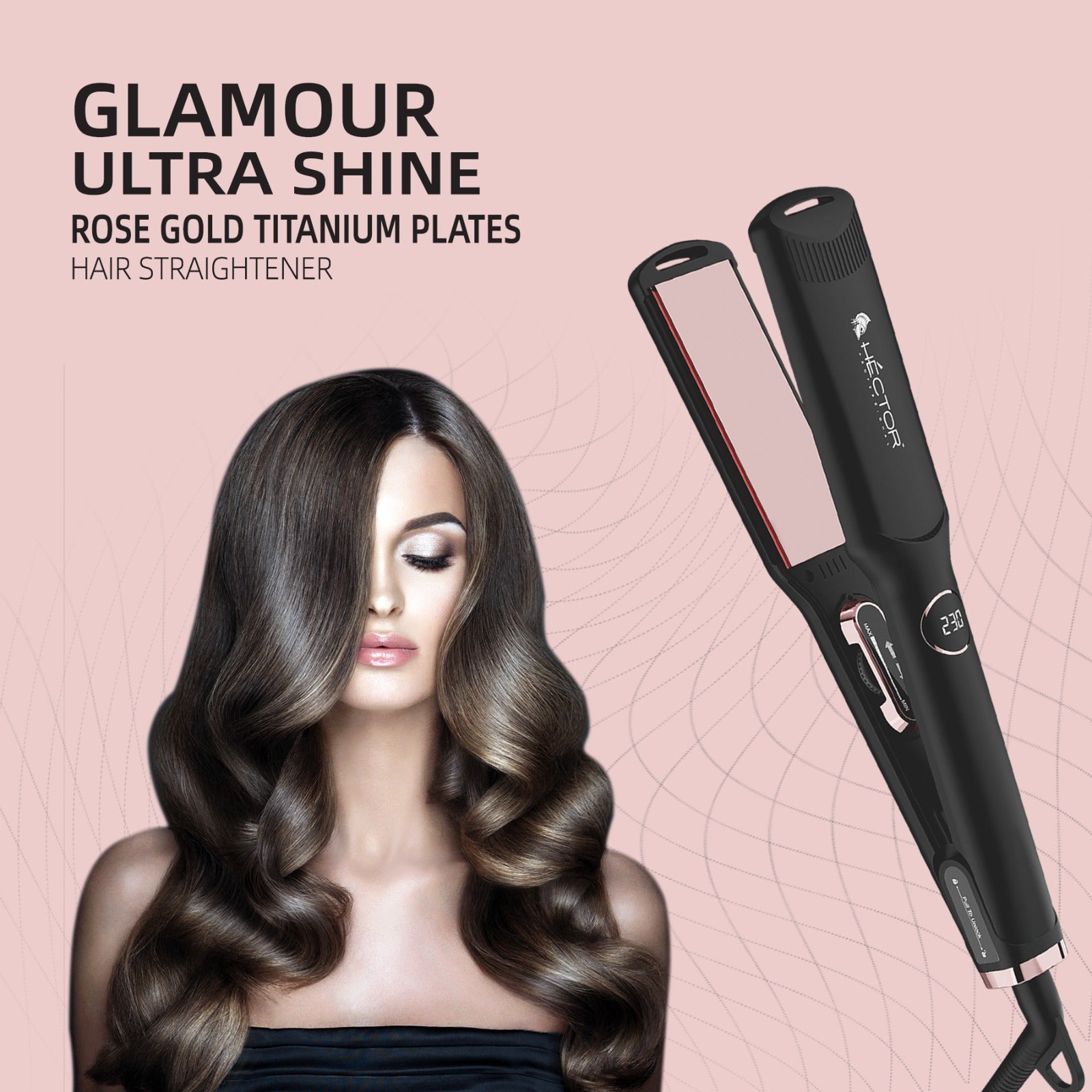 Hector Professional Glamour Ultra Shine Rose Gold Titanium Plates Hair Straightener for women