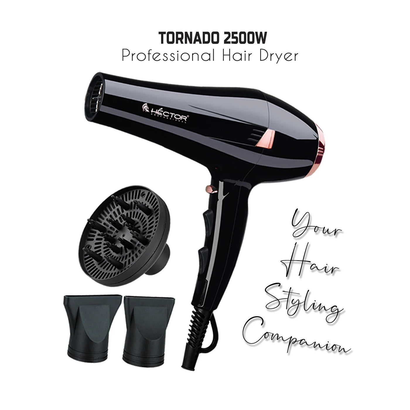 Hector Professional 2500 Watt Tornado Hair Dryer for Personal or Salon use