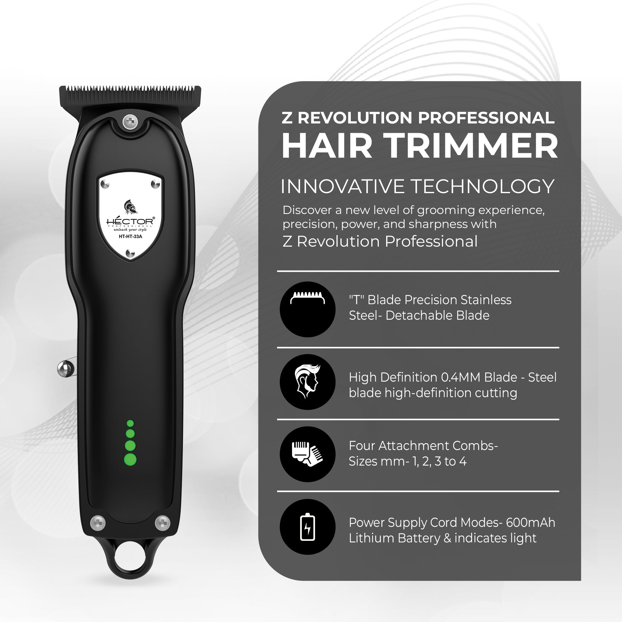 Hector Z Revolution Professional Hair Trimmer with ZERO CUT Technology for  Men | T-Blade for upto 0.4 MM Precision | Rechargable & Skin Friendly | 