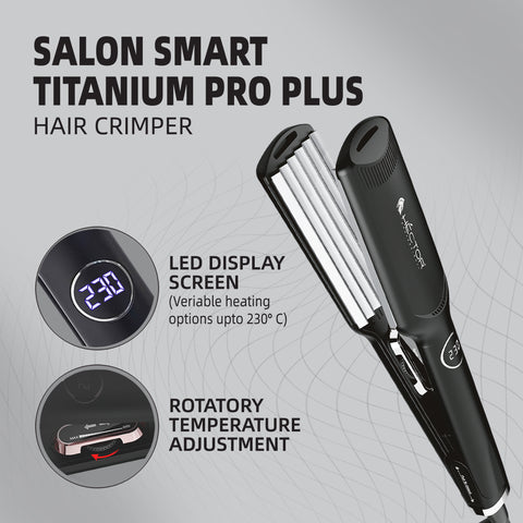 Hector Titanium Pro Plus Hair Crimper with Fast Heatup for Women, Black