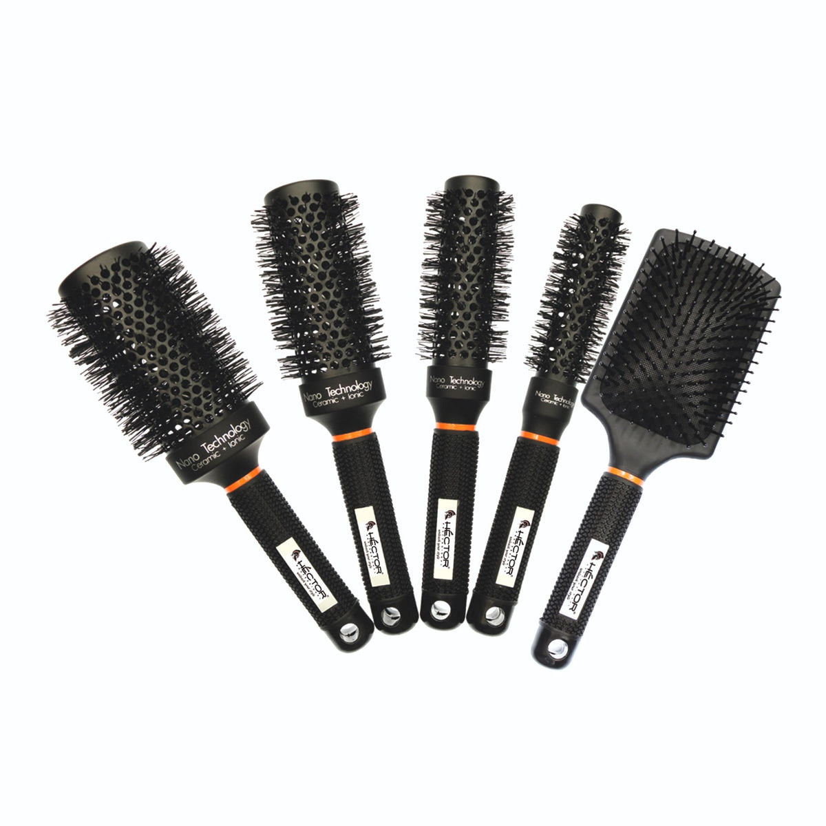 Hector Professional Heat Resistant Nylon Bristles Brush Set of 5 l For Professional Salon/Home Use l Anti Static Technology
