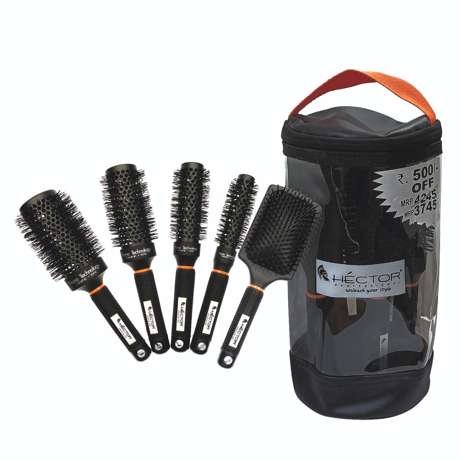 Hector Professional Heat Resistant Nylon Bristles Brush Set of 5 l For Professional Salon/Home Use l Anti Static Technology
