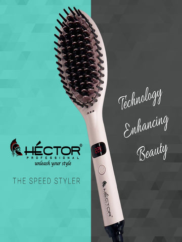 Hector Professional Hair Straightening Brush, The Speed Styler for Smooth Styling with Adjustable Temperature Control, LCD Display