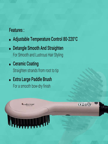 Hector Professional Hair Straightening Brush, The Speed Styler for Smooth Styling with Adjustable Temperature Control, LCD Display