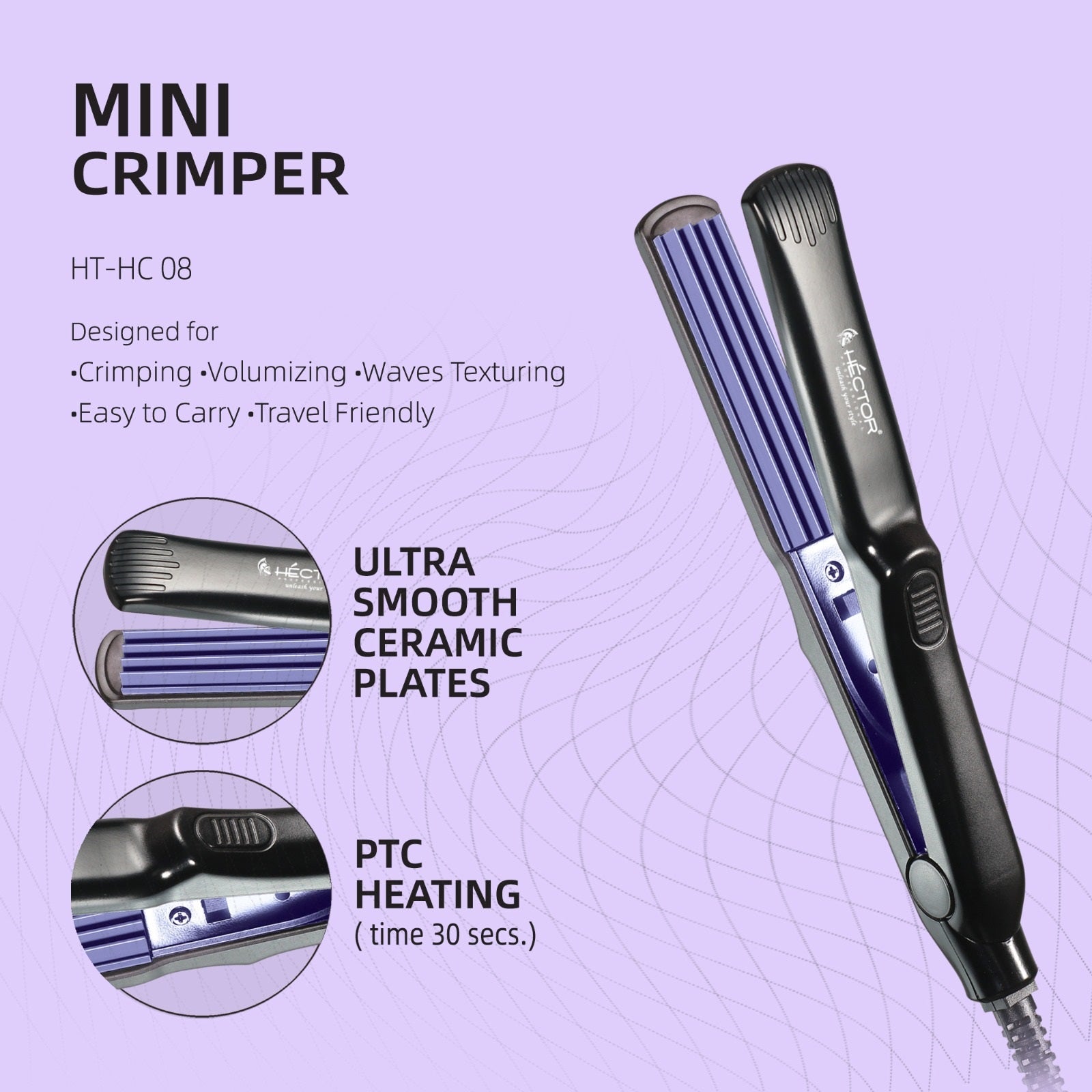 HECTOR Professional Mini Hair Crimper With Quick Heat up Volumizing Waves Texturing Crimping Machine Hair Styling Tools Salon Finish For Women