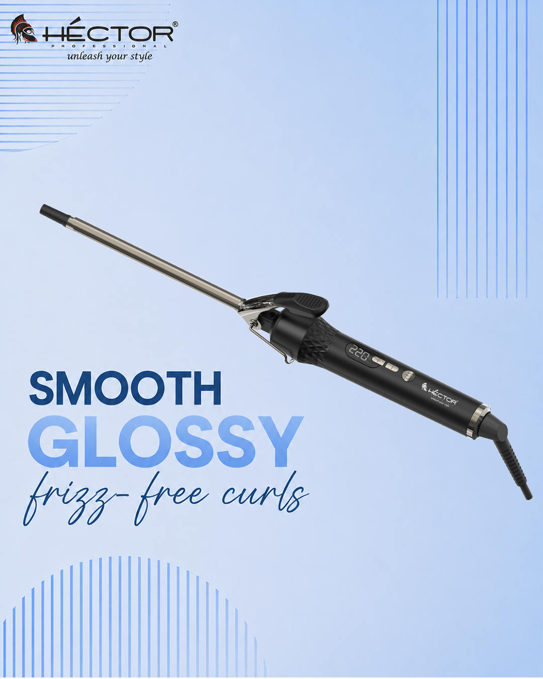 Hector Professional Hair Curling Iron 09MM | Nano Titanium Barrel | Digital Temperature Display Up to 220°C | Salon Style Curls for All Hair Types