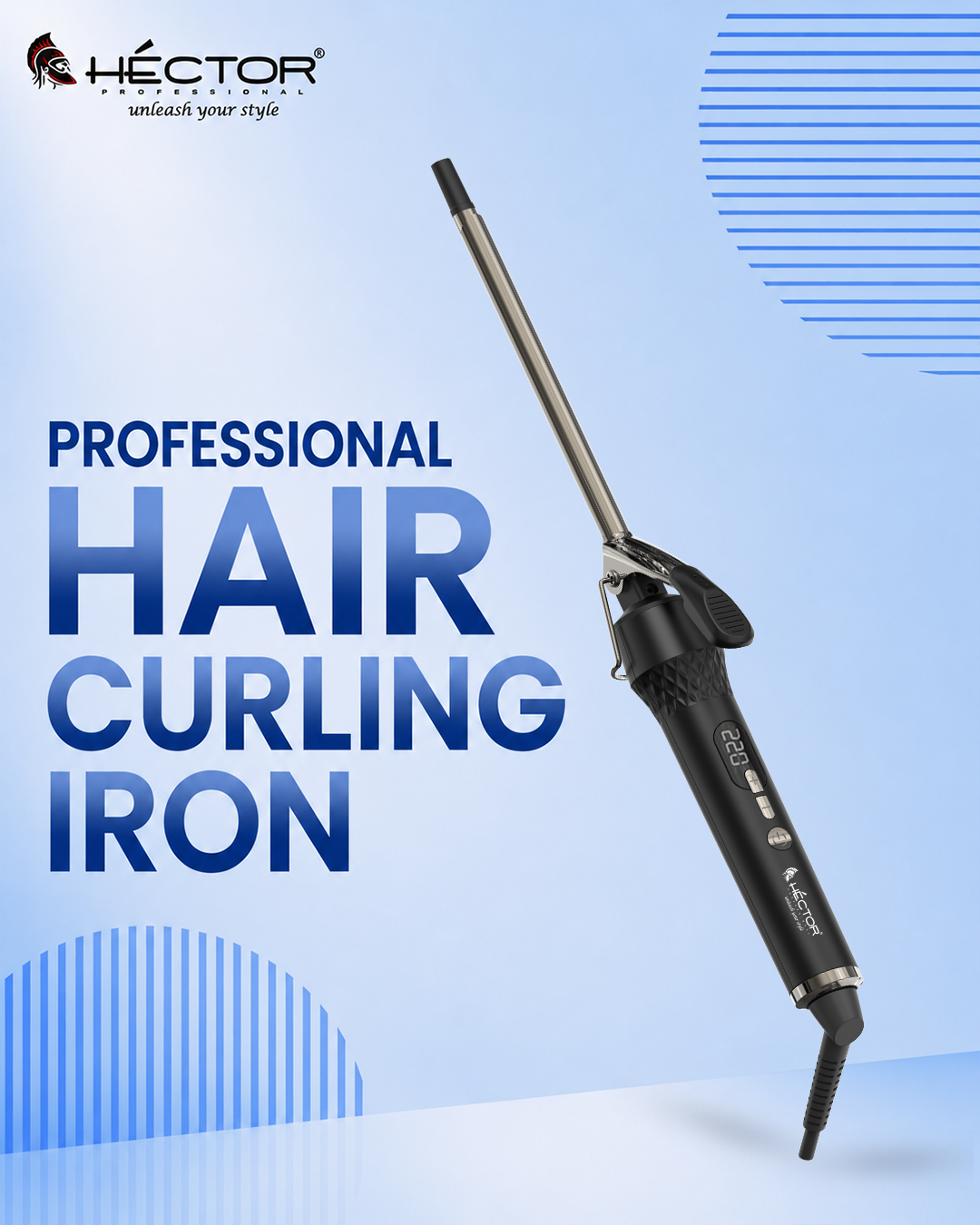 Hector Professional Hair Curling Iron 09MM | Nano Titanium Barrel | Digital Temperature Display Up to 220°C | Salon Style Curls for All Hair Types