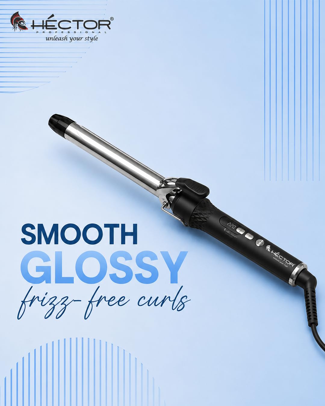 Hector Professional Hair Curling Iron 19MM | Nano Titanium Barrel | Digital Temperature Display Up to 220°C | Salon Style Curls for All Hair Types