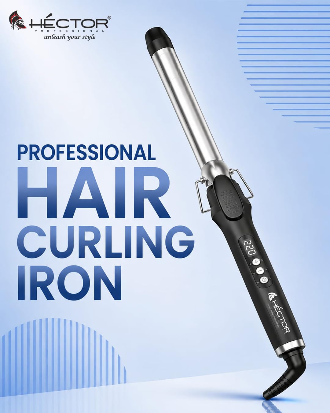 Hector Professional Hair Curling Iron 22MM | Nano Titanium Barrel | Digital Temperature Display Up to 220°C | Salon Style Curls for All Hair Types