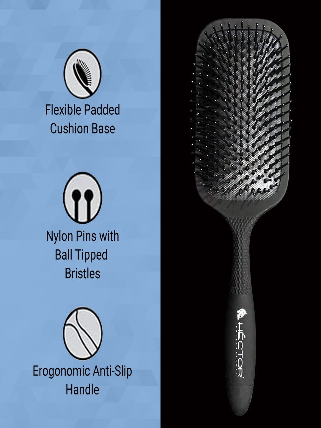 Hector Professional Paddle Brush for Salon/Home Use, Heat Proof, Anti-Static Technology