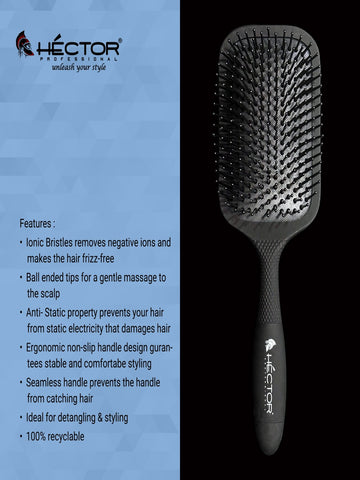 Hector Professional Paddle Brush for Salon/Home Use, Heat Proof, Anti-Static Technology