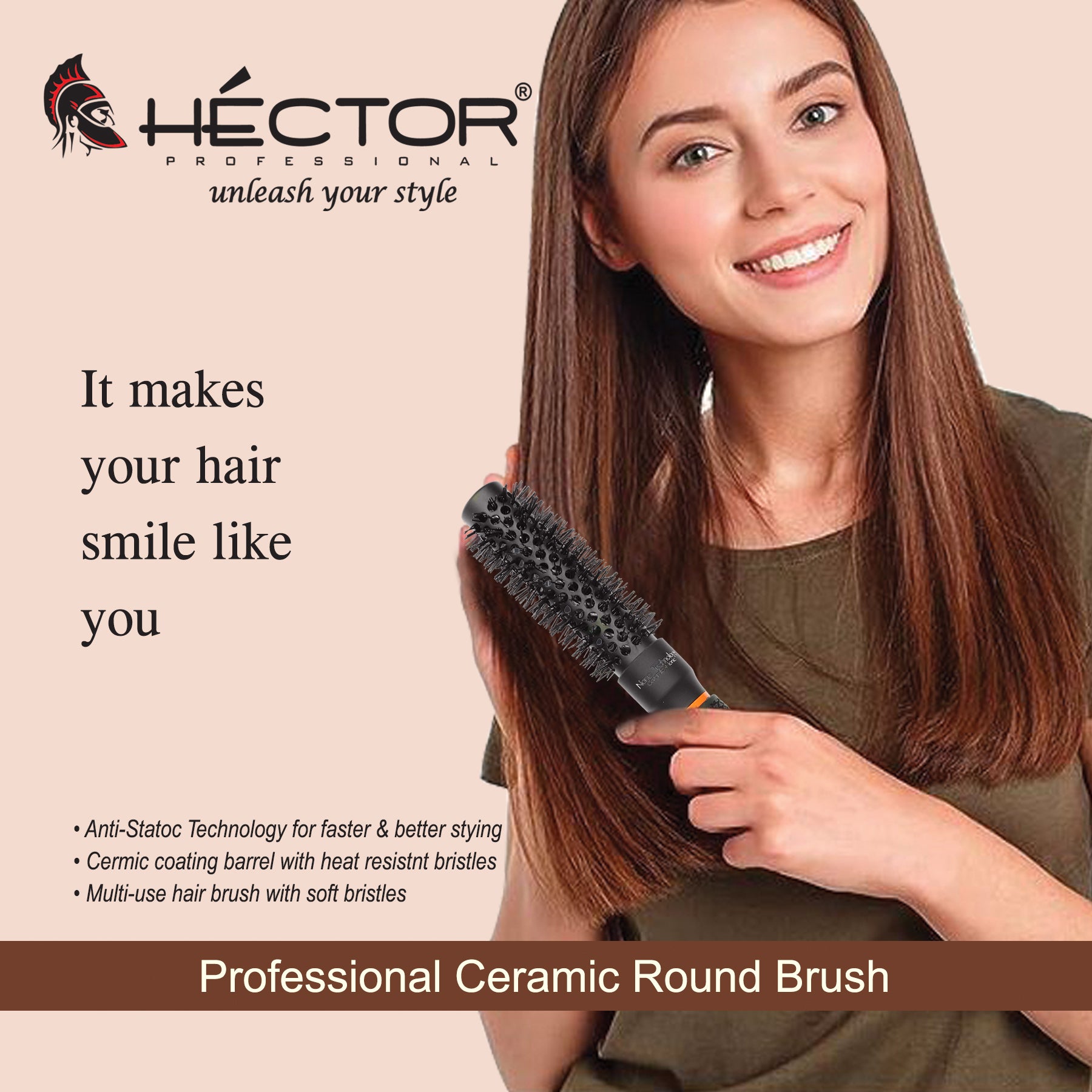 Hector Professional Heat Resistant Nylon Bristles Round Brush  25 MM  For Professional Salon/Home Use  Anti Static Technology