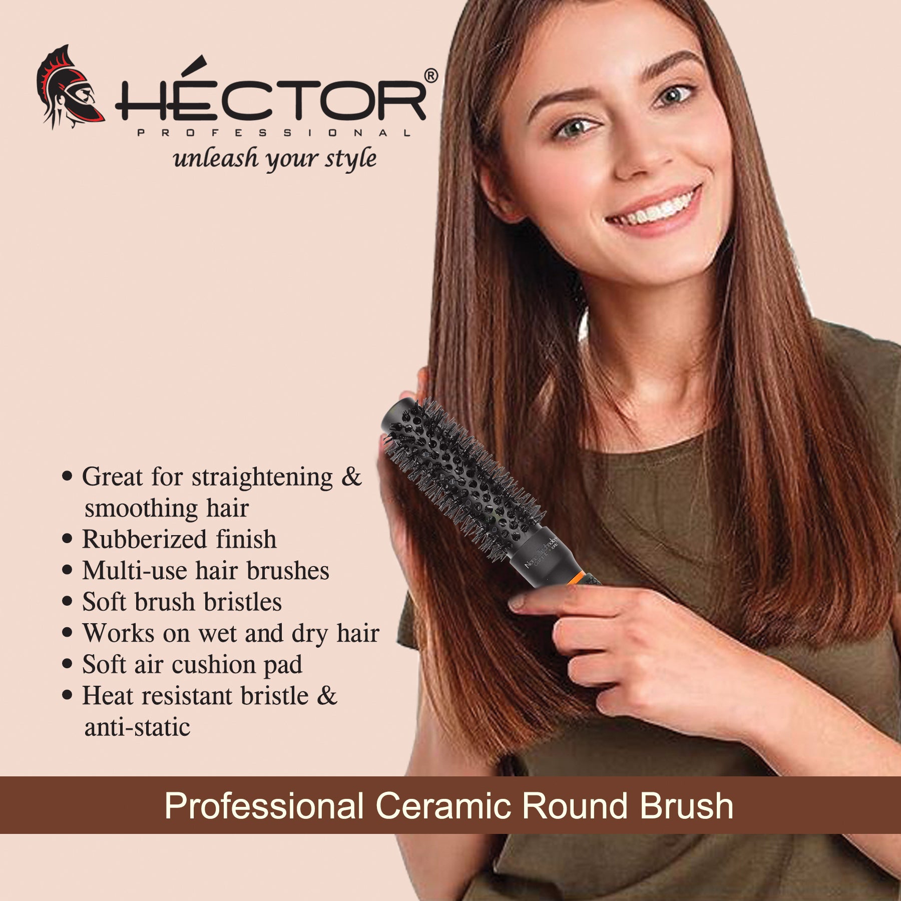 Hector Professional Heat Resistant Nylon Bristles Round Brush  25 MM  For Professional Salon/Home Use  Anti Static Technology