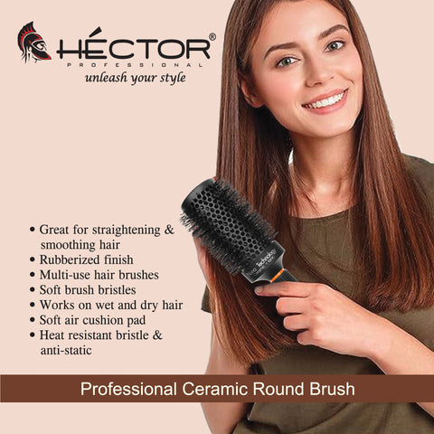 Hector Professional Heat Resistant Nylon Bristles Round Brush  32 MM  For Professional Salon/Home Use  Anti Static Technology