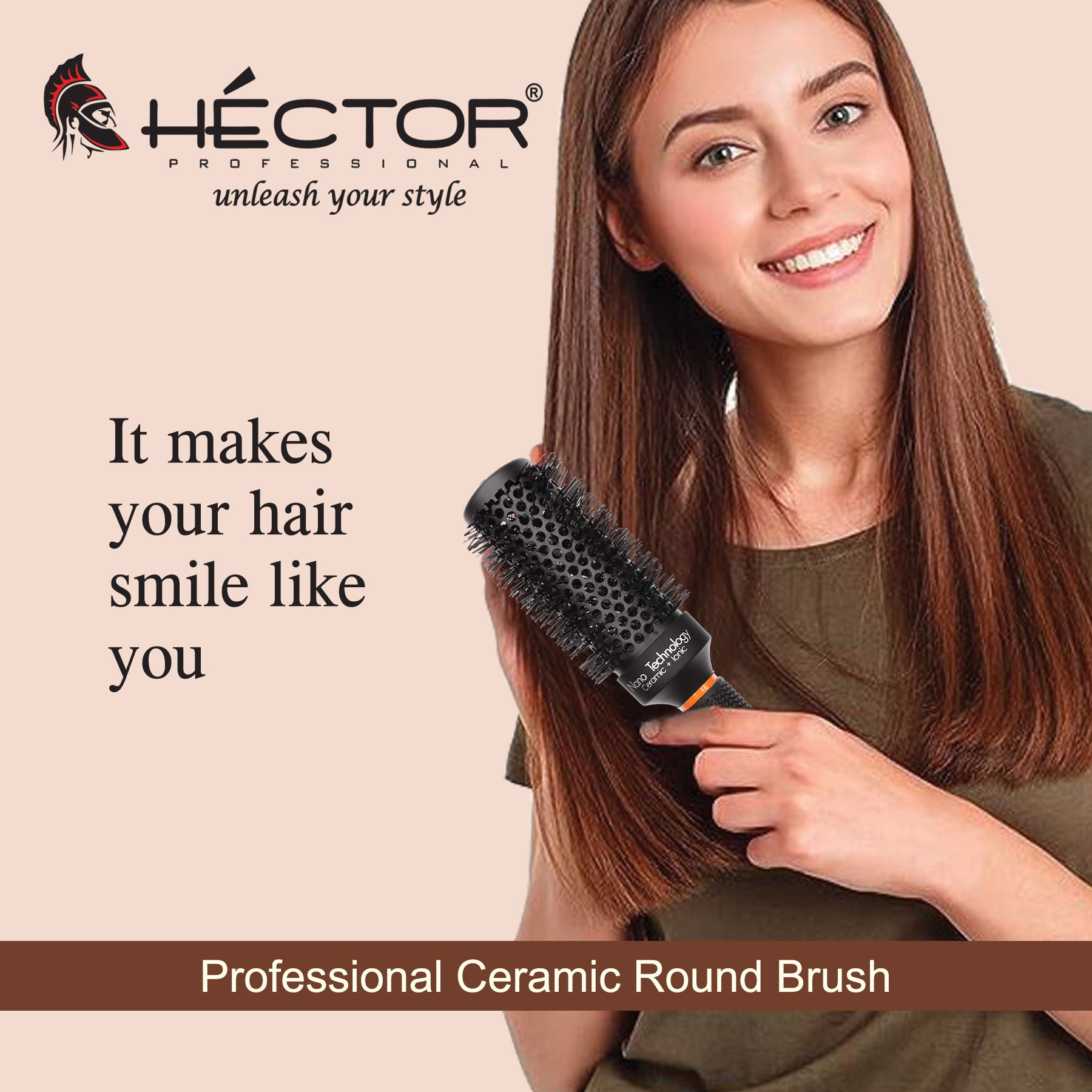 Hector Professional Heat Resistant Nylon Bristles Round Brush  43 MM  For Professional Salon/Home Use  Anti Static Technology