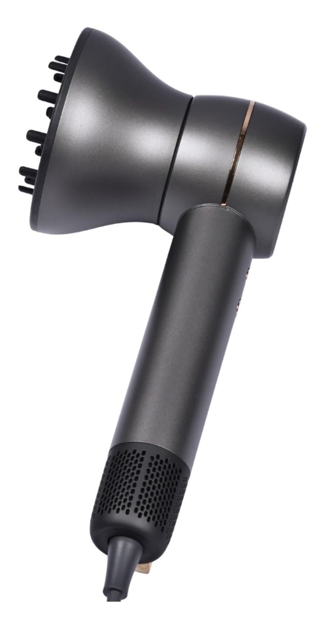 Hector Luxe Aerozonic Hair Dryer, 110,000 RPM High-Speed Motor, Negative Ion Technology, Multiple Speed Settings, Grey & Golden