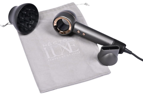 Hector Luxe Aerozonic Hair Dryer, 110,000 RPM High-Speed Motor, Negative Ion Technology, Multiple Speed Settings, Grey & Golden