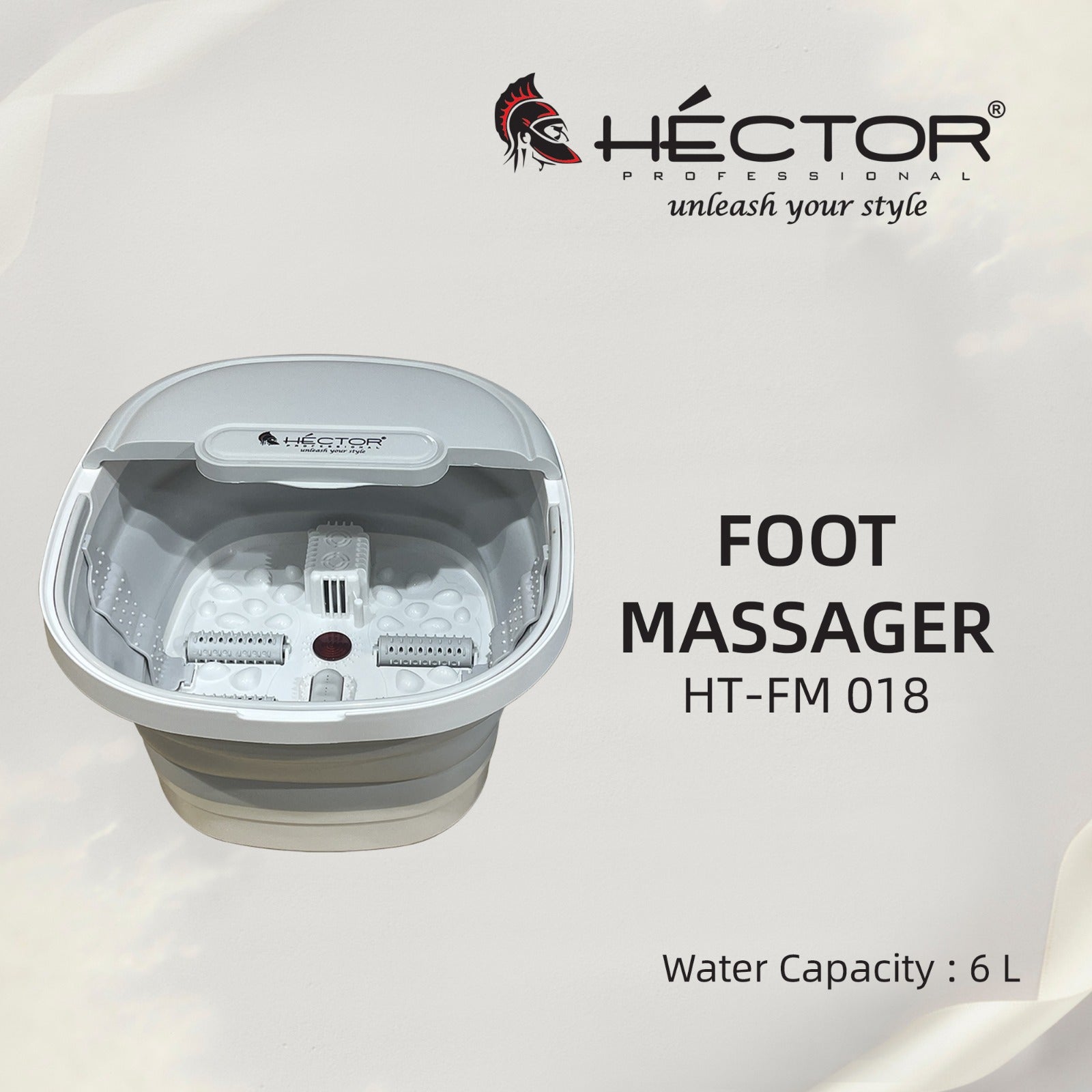 Hector Professional Foot Massager, 6L Capacity, Foldable Design, 500W with Temperature Control, White