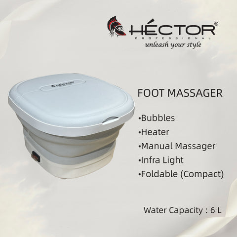 Hector Professional Foot Massager, 6L Capacity, Foldable Design, 500W with Temperature Control, White