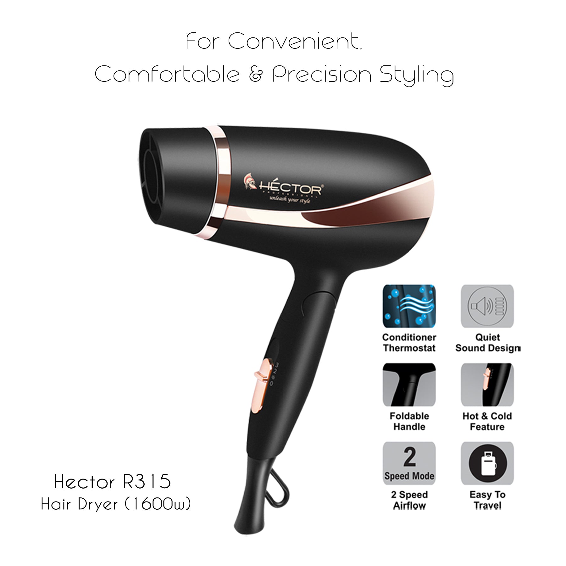 Hector Professional comfortable Precision Styling Hair Dryer -1600 watt